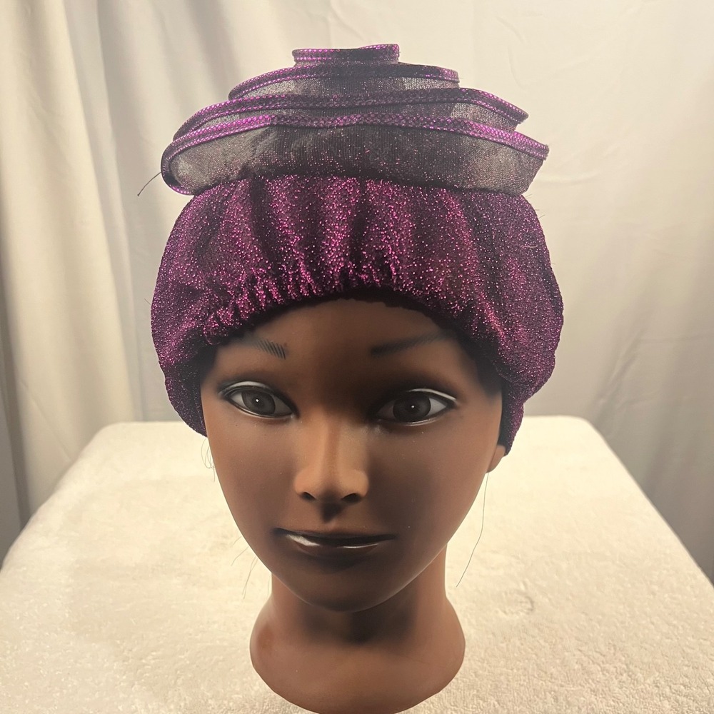 Preowned Unbranded Purple Glitter Hat with Decorative Ribbon Accent